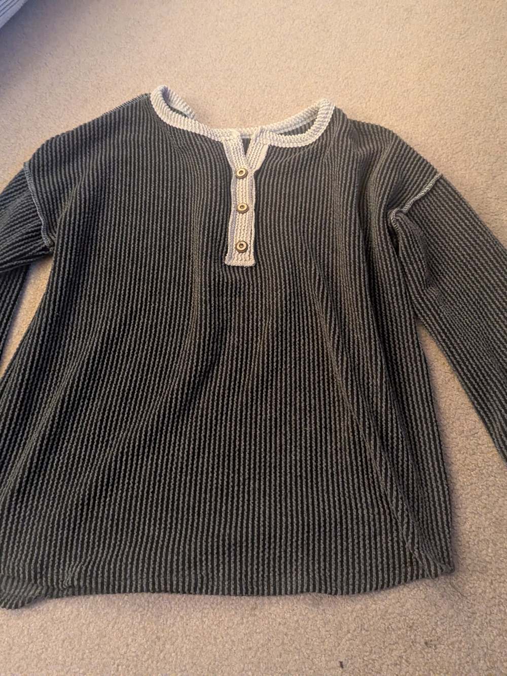 7th Ray Black & Cream Ribbed Henley Pullover